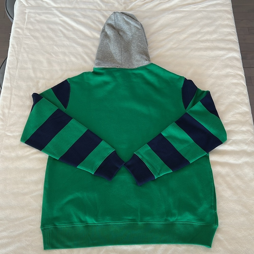 🎉Host Pick🎉Polo Ralph Lauren Green Polo Bear Hoodie w/ Navy Striped Sleeves XL - Picture 3 of 13